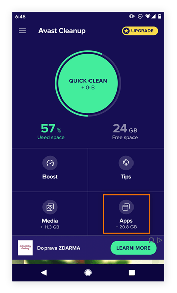 Écran d’accueil d’Avast Cleanup pour Android.