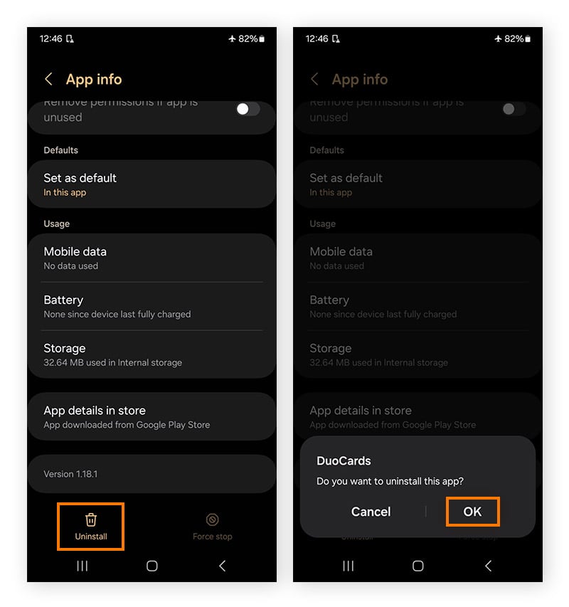  Desinstalação de um aplicativo no modo de segurança no Android.