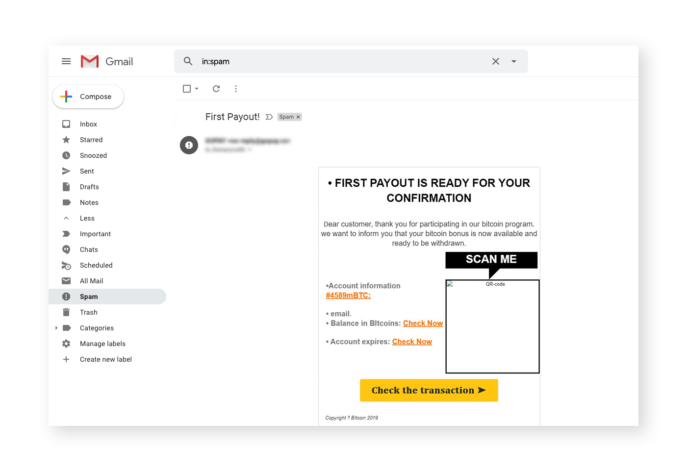 Beispiel für eine Phishing-E-Mail mit einem schädlichen Link